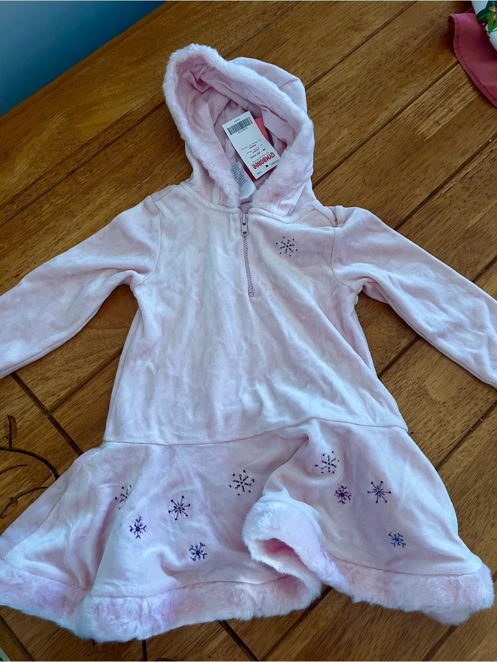 Gymboree Light Pink Hooded velvet dress with Snowflake Accents 18-24 months